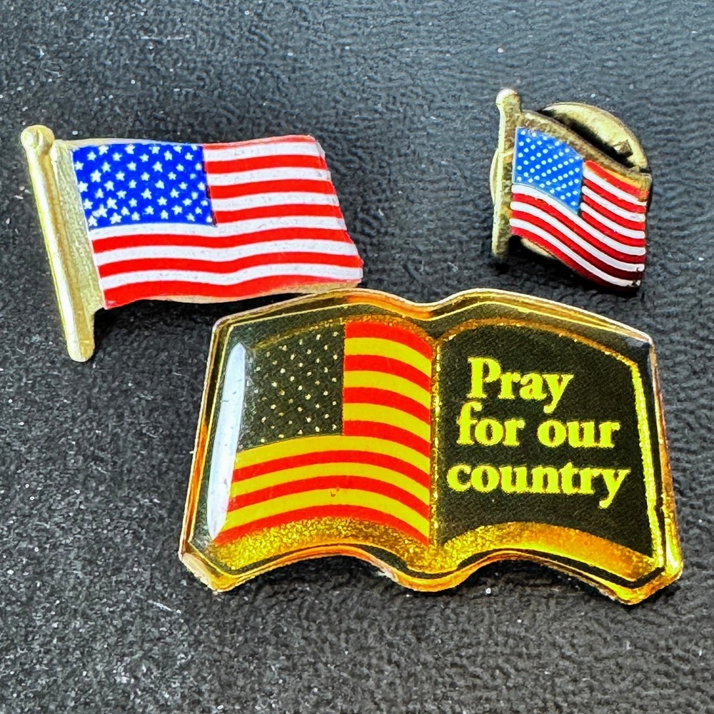 Vintage Patriotic USA‎ Flag Pins Pray for Our Country Lot Enamel Gold Tone